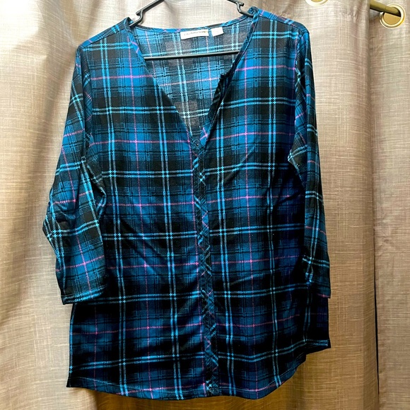i.b.diffusion, LG, Blue/Pink, Flannel Blouse - Picture 1 of 1